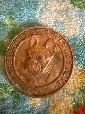Antique Western French Bull Dog Club Copper Award Medal Coin c.1900